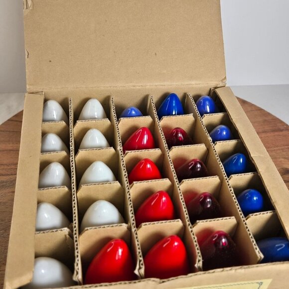 Vtg C-9 1/4 Christmas Light Bulbs/ Lamps Red Blue Whit 120V Japan Box 25  Untest - Picture 1 of 4